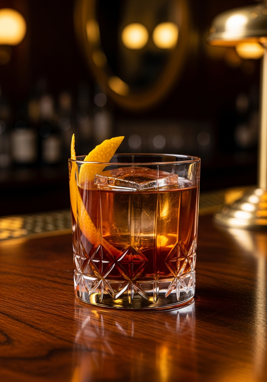 Craft cocktail in moody lighting