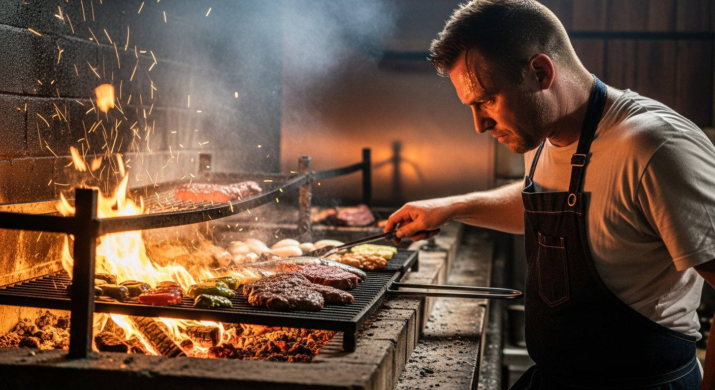 Chef cooking with fire